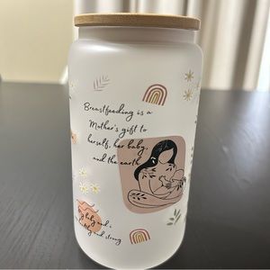 Frosted Can Shaped Glass Cup with Bamboo Lid and plastic Straw BPA-Free .16
OZ